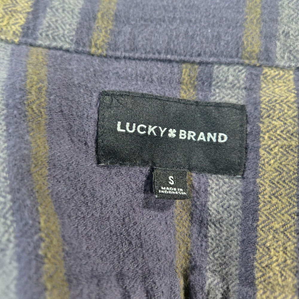 Lucky Brand Mens Small Blue Tan Striped Flannel Button Down Shirt F00245 - Picture 6 of 16